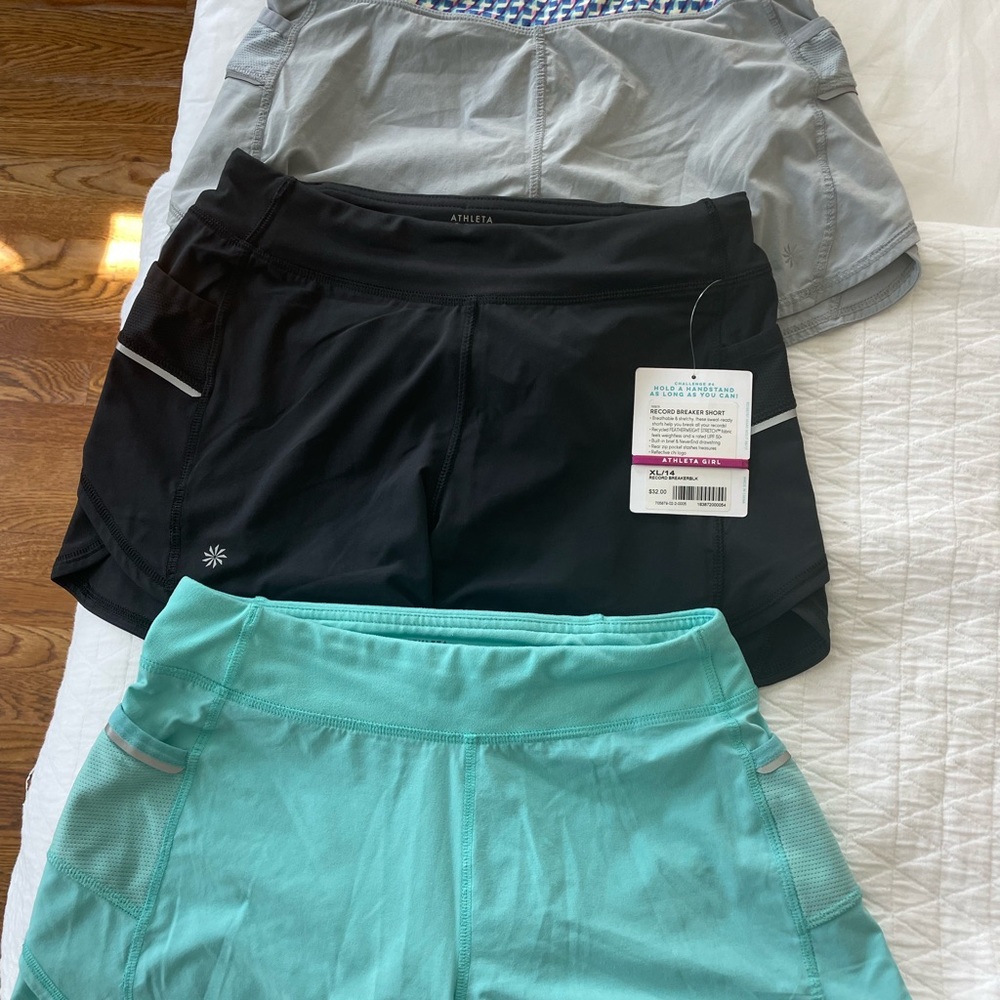 3 pairs Athleta girl record breaker shorts size xl 14